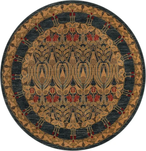 Miniatura 3 de Unique Loom Edinburgh Collection - Alfombra de área (6 pies 1 pulgada, redonda, azul marino/bronceado)
