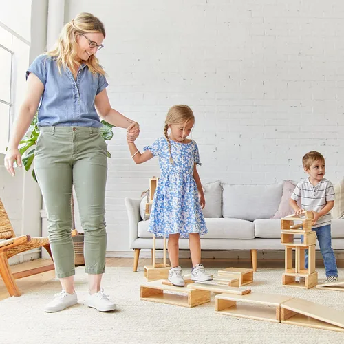 Miniatura 9 de ECR4Kids - Juego de bloques y arcos apilables de madera, juguetes Montessori, natural, 18 piezas