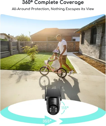 Miniatura 4 de Cámaras COOAU para seguridad del hogar, cámaras de seguridad solar inalámbricas de 2K 360° para exteriores, recargables en condiciones de poca luz