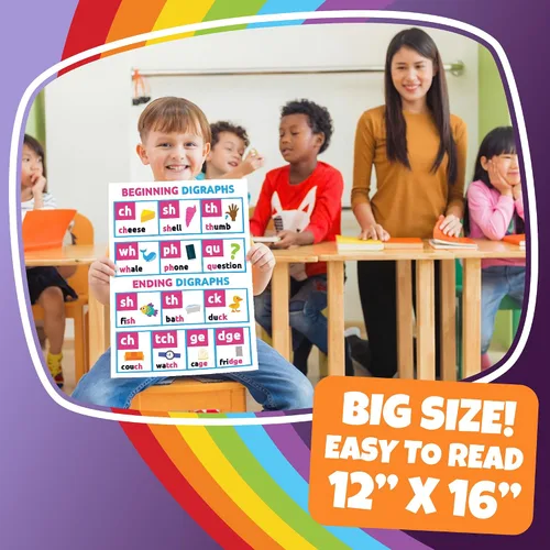 Miniatura 2 de Sproutbrite Paquete de 12 carteles educativos para niños pequeños (12 x 16 pulgadas), vocales fonéticas, gráficos de artes del lenguaje