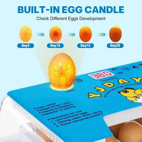 Miniatura 5 de Incubadoras para incubar huevos de 15 a 35 huevos con giro automático de huevos y pantalla de temperatura ℉ Incubadora LED de aves de corral