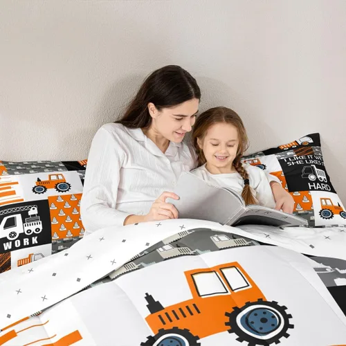 Miniatura 6 de Feelyou Juego de ropa de cama de tractor, edredón de excavadora, juego de edredón de automóvil de dibujos animados para niños, juego de edredón