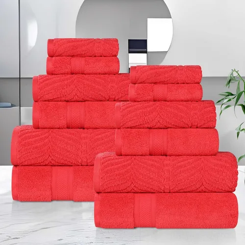 Miniatura 75 de Superior Juego de toallas surtidas de algodón Chevron de 12 piezas, cero torsión, secado rápido, artículos esenciales para el hogar, ducha, spa