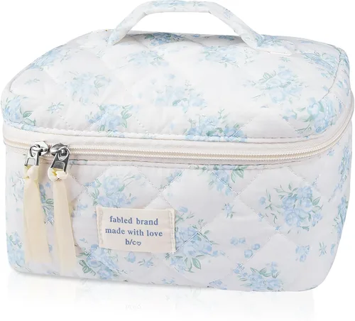 Miniatura 12 de Gosect Bolsa de maquillaje grande, bonita bolsa de cosméticos para mujeres y niñas, bolsa de aseo estética de coqueta floral, bolsa organizadora