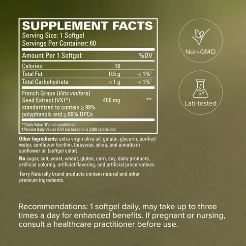 Miniatura 5 de Terry Naturally Clinical OPC Extra Strength - Apoyo a la salud cardiovascular y la concentración - Suplemento con extracto de semilla de uva
