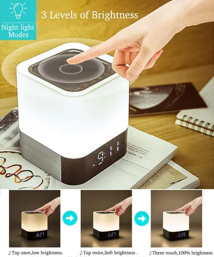 Miniatura 2 de Altavoz Bluetooth con luces nocturnas, reloj despertador inalámbrico Bluetooth, lámpara de noche con sensor táctil, luces nocturnas que cambian