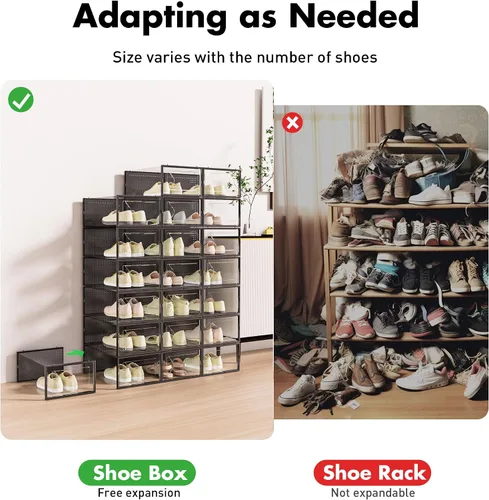 Miniatura 4 de Foluck Caja de almacenamiento de zapatos, paquete de 15 organizadores de zapatos apilables de plástico transparente para armario, diseño entrelazado
