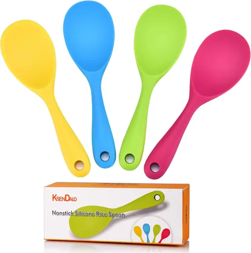KSENDALO Paquete de 4 cucharas de arroz de silicona, paleta de arroz antiadherente, ecológica/resistente al calor, funciona para arroz/puré de papa