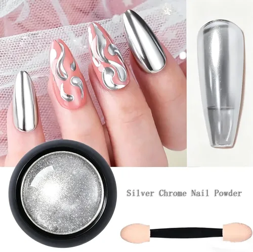 Miniatura 3 de Polvo de Purpurina Superfino para Uñas Francesas - Diseño de Nieve Blanco y Negro Efecto Brillante Azucarado Escamas de Purpurina Dulce Pigmento
