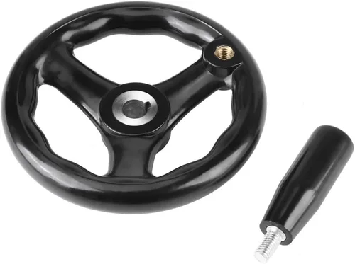 Miniatura 6 de Hilitand Rueda de mano 1 unids 0.472 * 4.921 in negro redondo 3 radios rueda de mano con mango giratorio para fresadora de torno
