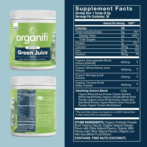 Miniatura 2 de Suplemento para comidas Green Juice (9,5 oz) 30 días de suministro, por Organifi Polvo ecológico vegano por Organifi, 1