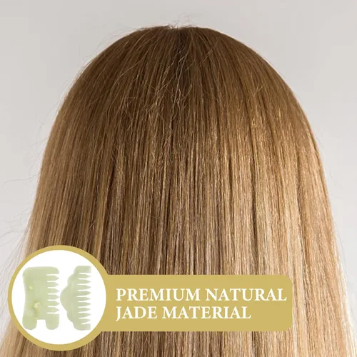 Miniatura 3 de Healifty Peine de pelo de jade para masaje del cuero cabelludo y terapia Gua Sha, peine de raspado de jade de doble propósito para belleza capilar