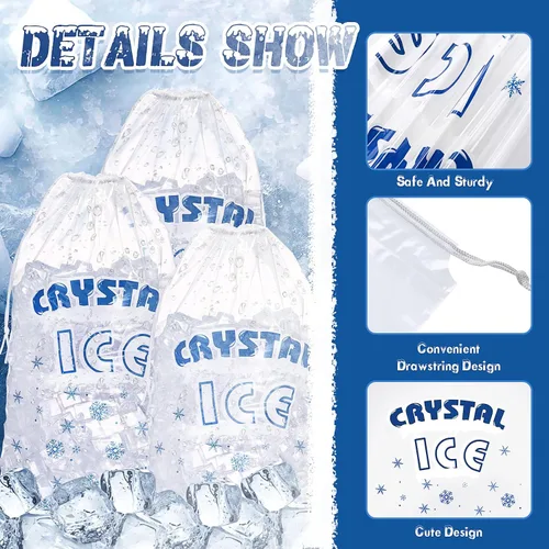 Miniatura 3 de Honoson 100 bolsas de plástico para almacenamiento de hielo de 8 libras con cierre de cordón de algodón para barbacoas, campamentos, puestos