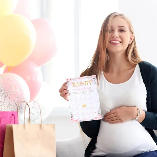 Miniatura 7 de Fumete Juego de 125 juegos de princesa para baby shower, juego de 5 juegos con 20 lápices, incluye bingo de baby shower, palabras Scramble, Adivina