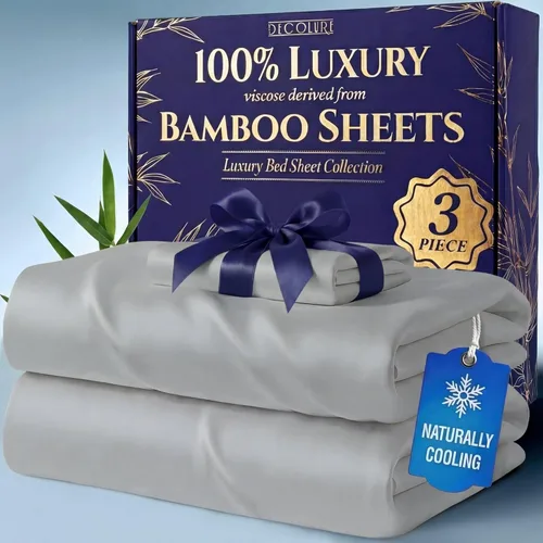 Miniatura 27 de DECOLURE 100% Viscosa derivada de bambú, juego de sábanas tamaño King de 4 piezas, lujosas sábanas naturalmente frescas, juego de cama ultra suave