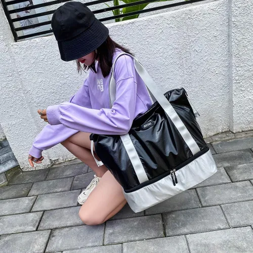 Miniatura 7 de fancyfree Bolsa de doble capa, bolsa de viaje grande con compartimento inferior para zapatos, bolsa de lona ideal para mujeres y hombres