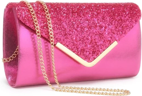 Miniatura 9 de Dasein Bolsos de noche para mujer, bolsos de mano formales para bodas, fiestas, bailes, bolsos con correa para el hombro y solapa con purpurina