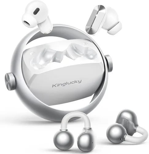 Kinglucky Auriculares inalámbricos 2 en 1, auriculares intrauditivos y abiertos con clip, ajuste cómodo, auriculares Bluetooth 5.4 con micrófono con