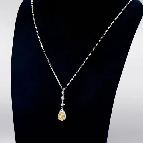 Miniatura 6 de TIANYU GEMS Collar con colgante de moissanita amarilla de 2 quilates para mujer, plata de ley chapada en oro amarillo de 18 quilates, pera amarilla