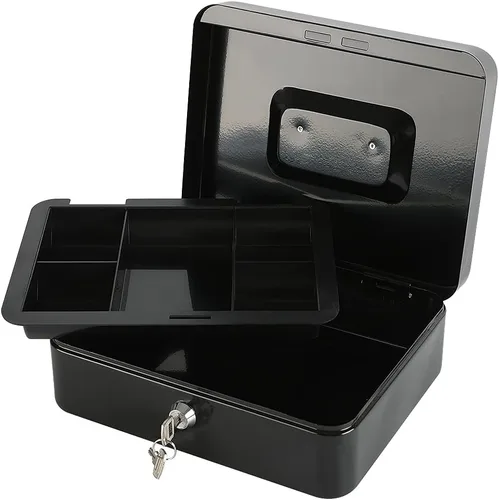 Miniatura 4 de xydled caja grande de acero con seguro con bandeja extraíble para monedas y cerradura de llave, 9.84" x 7.87" x 3.54", color negro