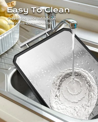 Miniatura 6 de Tabla de cortar extragrande, juego de tablas de cortar de acero inoxidable de doble cara para cocina, acero inoxidable/paja de trigo pp, tabla