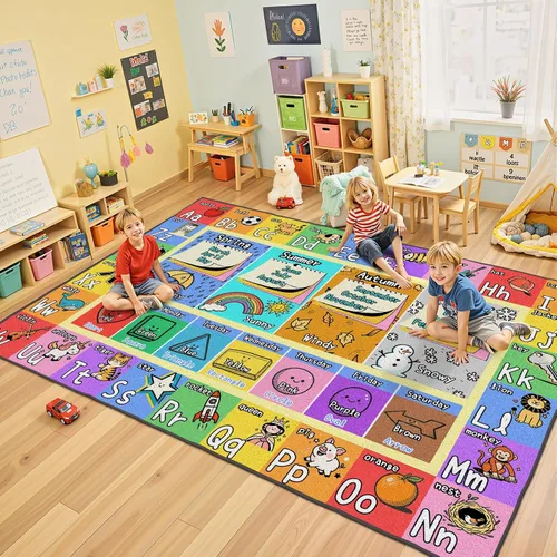 Alfombras con letras del alfabeto para sala de juegos, aula, dormitorio, 5 x 7 pies, antideslizante y suave, alfombra ABC para habitación de niños,
