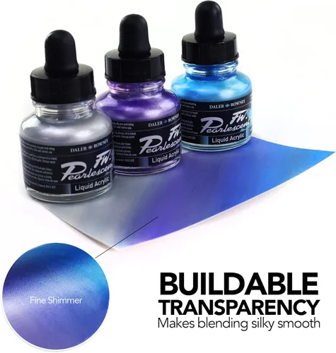 Miniatura 4 de Daler-Rowney FW - Botella de tinta acrílica nacarada, color plata perla, tinta de dibujo acrílica para artistas y estudiantes, tinta de caligrafía