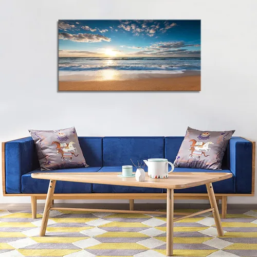 Miniatura 3 de YYYYHPP YP1950 - Lienzo decorativo para pared, diseño de playa con salida del sol sobre el mar tropical, para decoración del hogar, estirado