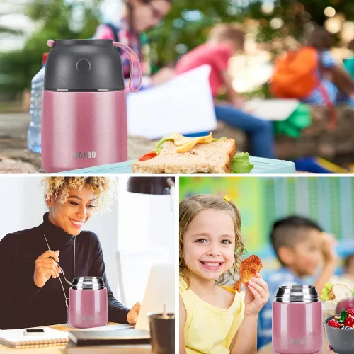 Miniatura 6 de Tarro de comida aislado para alimentos fríos y calientes para niños y adultos, recipientes térmicos de comida caliente de sopa de 17 onzas