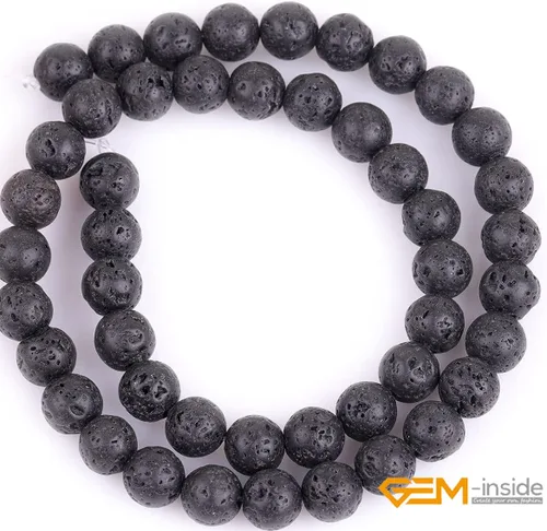 Miniatura 2 de GEM-Inside Cuentas sueltas de piedra natural de lava negra de 8 mm, redondas, piedra de energía para hacer joyas 15' Negro