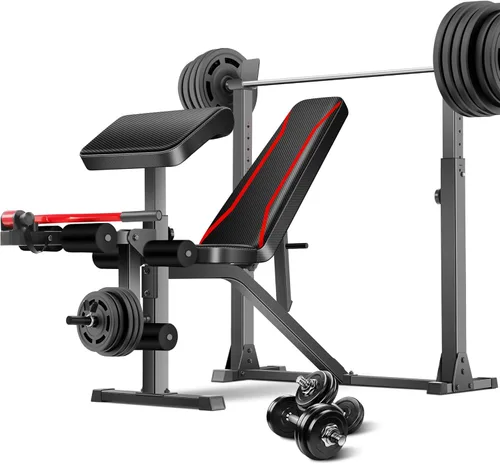 Aceshin Banco de Pesas Olímpico, Banco de Pesas Ajustable de 900 LBS y Rack de Sentadillas, Set de Press de Banca con Extensión de Piernas, Negro