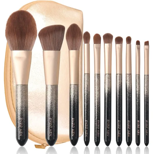 Miniatura 11 de ENZO KEN Juego de brochas de maquillaje de fibra natural y pelo de cabra profesional, juego de brochas de maquillaje de cabello combinado