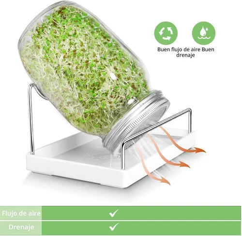 Miniatura 3 de Kit de tarros de germinación de semillas – 2 tarros de masón de boca ancha con tapas de germinación de acero inoxidable 316, bandeja de goteo