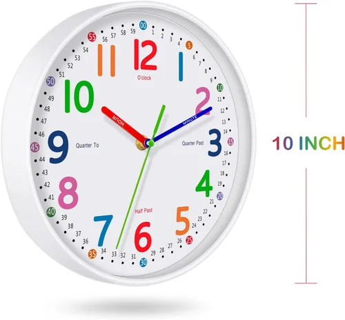 Miniatura 2 de Reloj de Pared para Niños: Relojes de Pared Educativos Silenciosos sin Tictac, Relojes Operados con Pilas, Decorativos de Estilo Rústico y Moderno