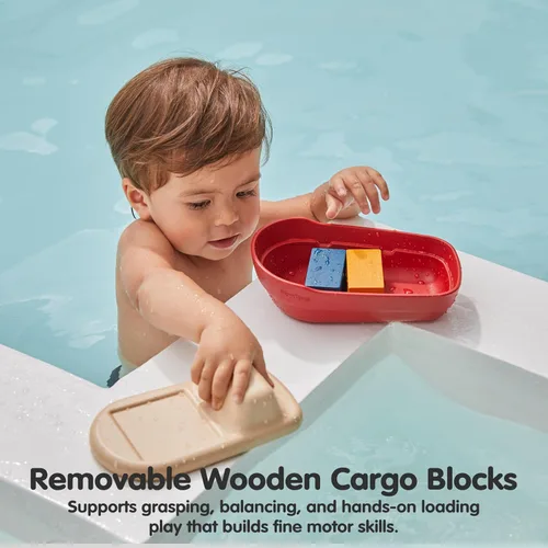 Miniatura 5 de PlanToys® Juguete de baño de barco de carga para niños pequeños Barco flotante con bloques de carga para jugar en el agua Juguete educativo