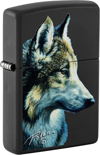 Miniatura 16 de Encendedores Zippo Lobo Emblema de lobo y cráneo cromado cepillado