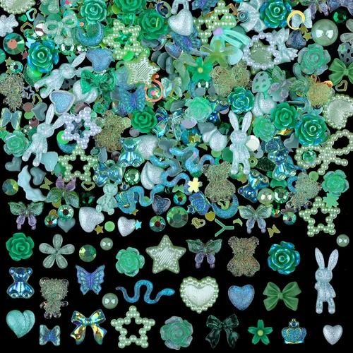 Miniatura 15 de Lindos dijes para uñas 3D, 100 piezas de conejo mariposa flor lazo, dijes de arte para uñas mixtos de diamantes de imitación de uñas con parte Rosa