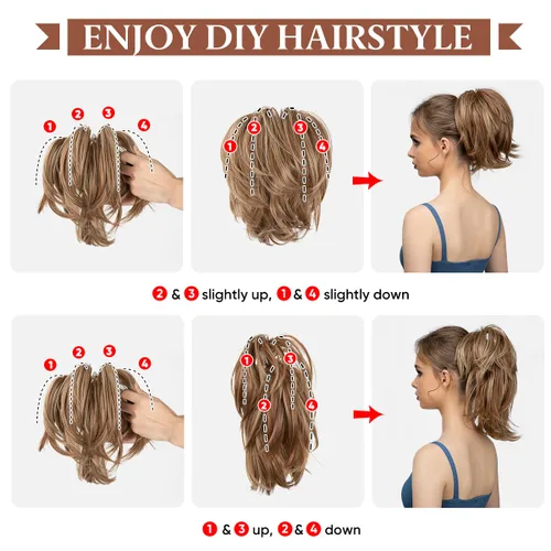 Miniatura 4 de CJL HAIR - Extensiones de cabello con pinza de garra para cola de caballo corta, trenza desordenada, sintéticas, maleables, para mujeres, cabello