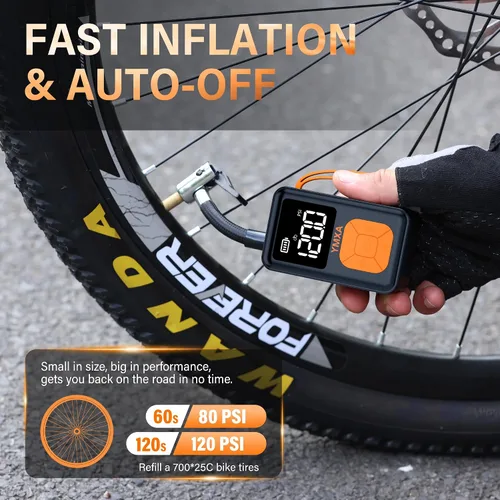 Miniatura 2 de 150 PSI Mini Bike Pump – Auto-Stop & Digital Gauge, Air Pump for Bike Tires for Road Bike, Mountain Bike, Sports Balls – Portable High-Pressure