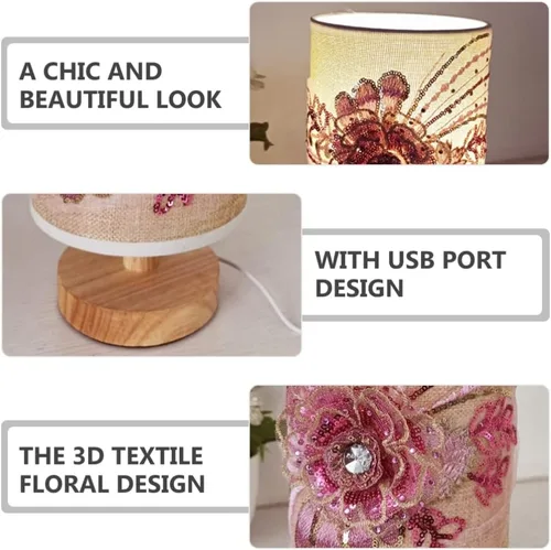 Miniatura 4 de OSALADI Lámpara de mesa de tela floral 3D, lámpara de escritorio elegante USB para dormitorio