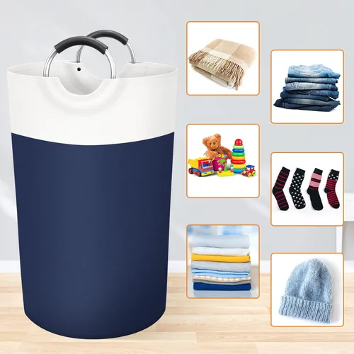 Miniatura 4 de BlissTotes - Cesta de lavandería de 90L, cesta de lavandería independiente, cesta de ropa sucia plegable, tela impermeable con asas de aluminio Azul