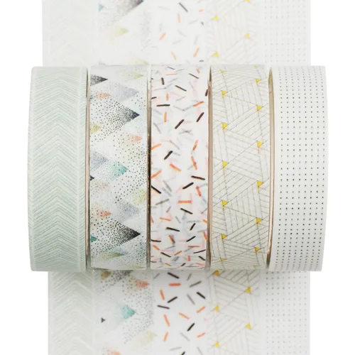Miniatura 10 de Juego de 5 rollos de cintas washi creativas y básicas para artes, manualidades, diarios, planificadores, álbumes de recortes, envoltura (Sakura)