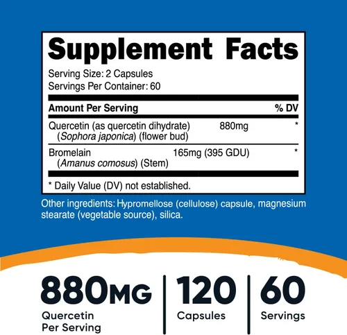 Miniatura 2 de Nutricost Quercetina 800 mg, 240 Cápsulas con Bromelaína - 120 Porciones