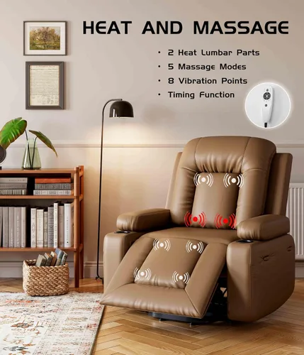 Miniatura 5 de GarveeHome Silla reclinable eléctrica con elevación eléctrica, calor y masaje, sillón reclinable eléctrico de poliuretano sintético para personas