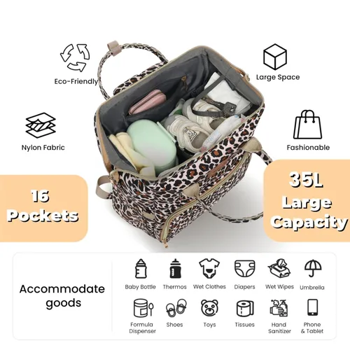 Miniatura 2 de ROSEGIN Mochila para pañales con cambiador, funda para chupete, bolsa de bebé para niños y niñas pequeños, grande, elegante, impermeable, bolsa