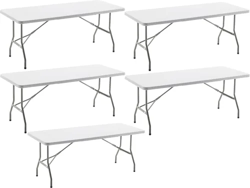 Miniatura 22 de BTEXPERT Mesa plegable de plástico plegable de 4 pies, ligera, altura ajustable, asa de transporte portátil para interiores y exteriores, para Blanco