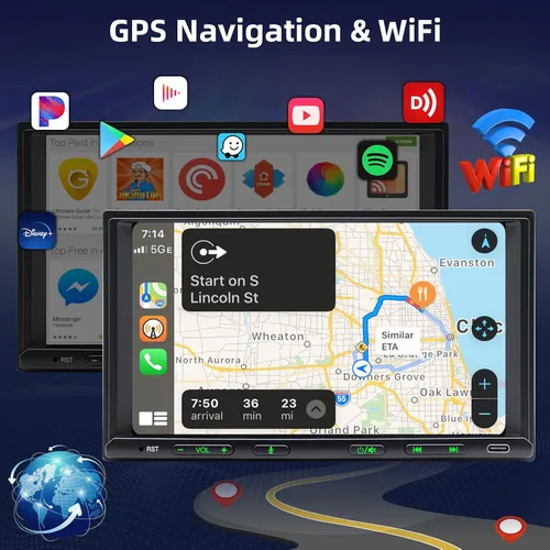 Miniatura 4 de Estéreo de coche Android, doble DIN, inalámbrico, CarPlay y Android Auto, de 18 cm, radio de coche con pantalla táctil con pantalla dividida, WiFi