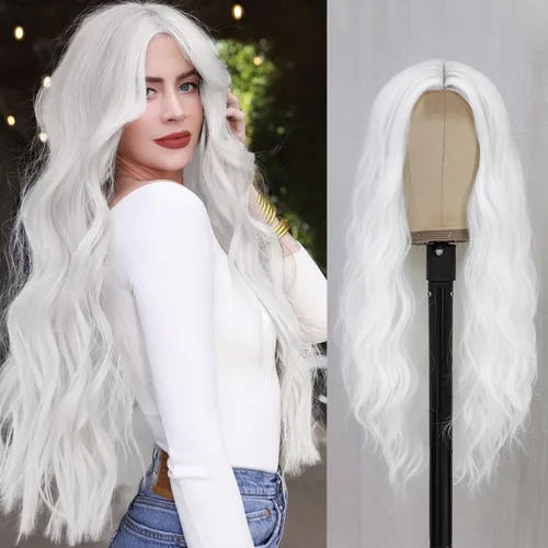 Miniatura 25 de YBYMCAI - Peluca azul larga y ondulada para mujer, parte media, peluca azul degradada de 26 pulgadas, pelo natural rizado sintético, fibra Azul