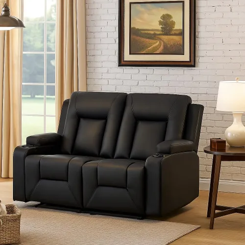 Miniatura 8 de LUCKLIFE Juego de sofá reclinable de cuero con sillones reclinables manuales, juego de muebles de sala con sofá reclinable, sofá biplaza y sillón