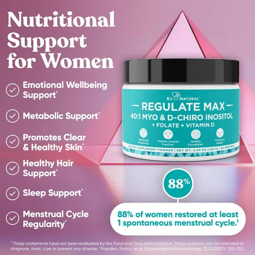 Miniatura 3 de Regulate MAX Myo-Inositol & D-Chiro Inositol Suplemento en polvo para mujeres con vitamina D y folato apoyo nutricional sin sabor, 60 porciones